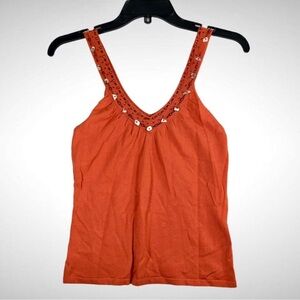 Heart Moon Star Beaded Orange Tank Top Size Small!